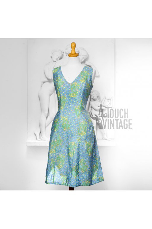 lektie Halvkreds strejke 1960'er Blå småblomstret kjole - Kjoler - A Touch of Vintage
