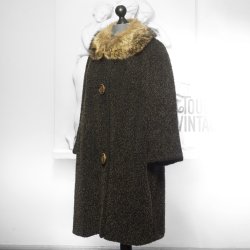 Uldfrakke med pelskrave - - A Vintage